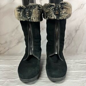 Aquatalia Black Suede Tall Weatherproof Winter Boots Fur lined